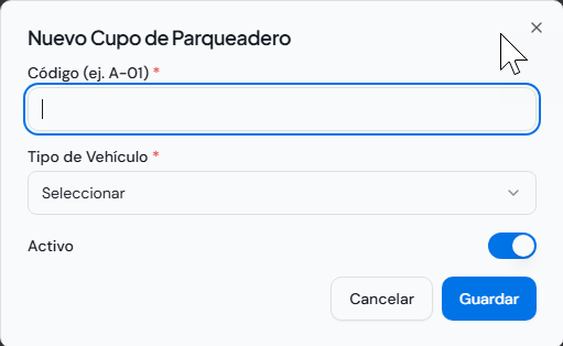 Creación de cupos identificados y compatibles con cada tipo de vehículo.