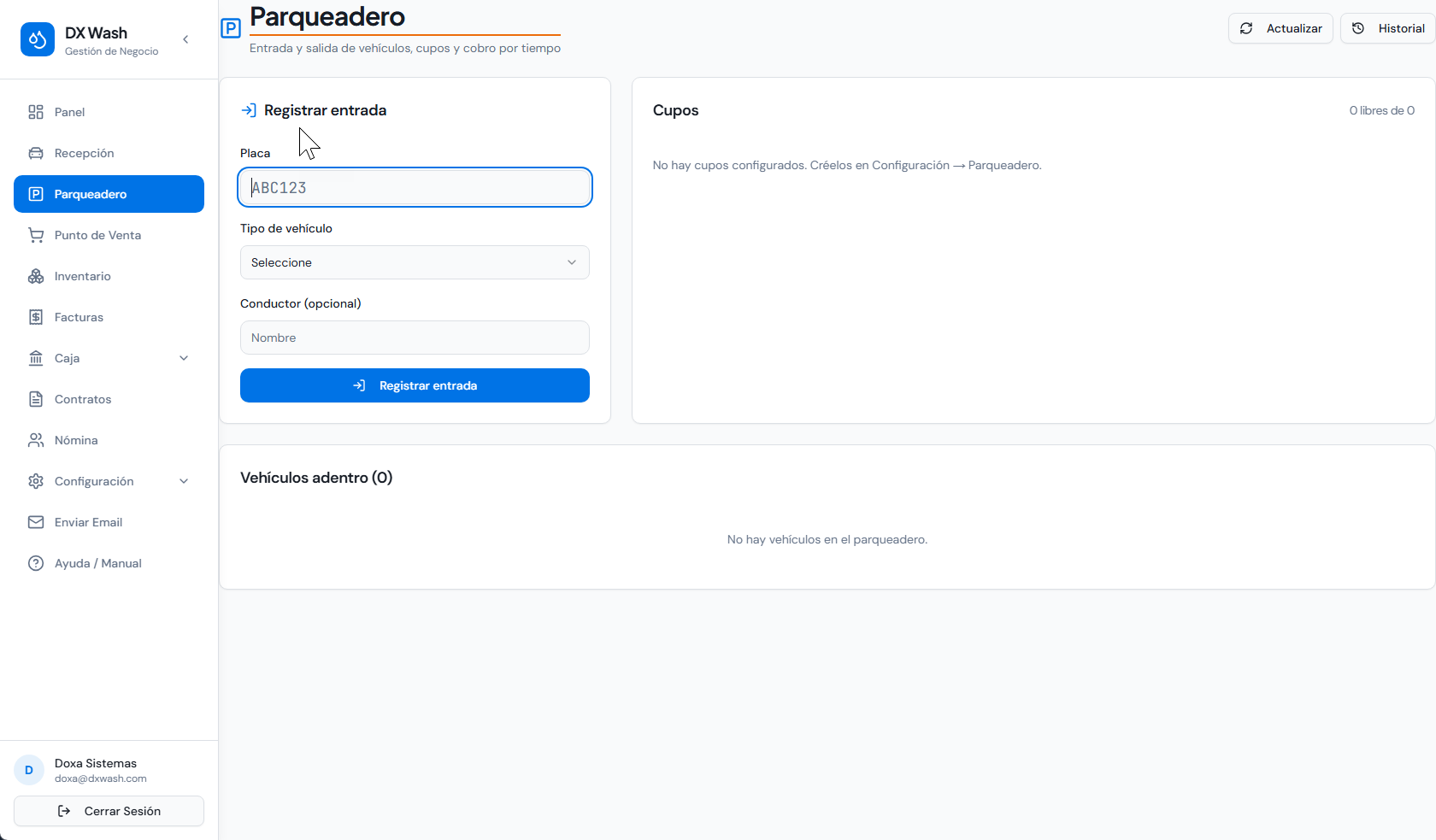 Módulo Parqueadero — Dx Mobility