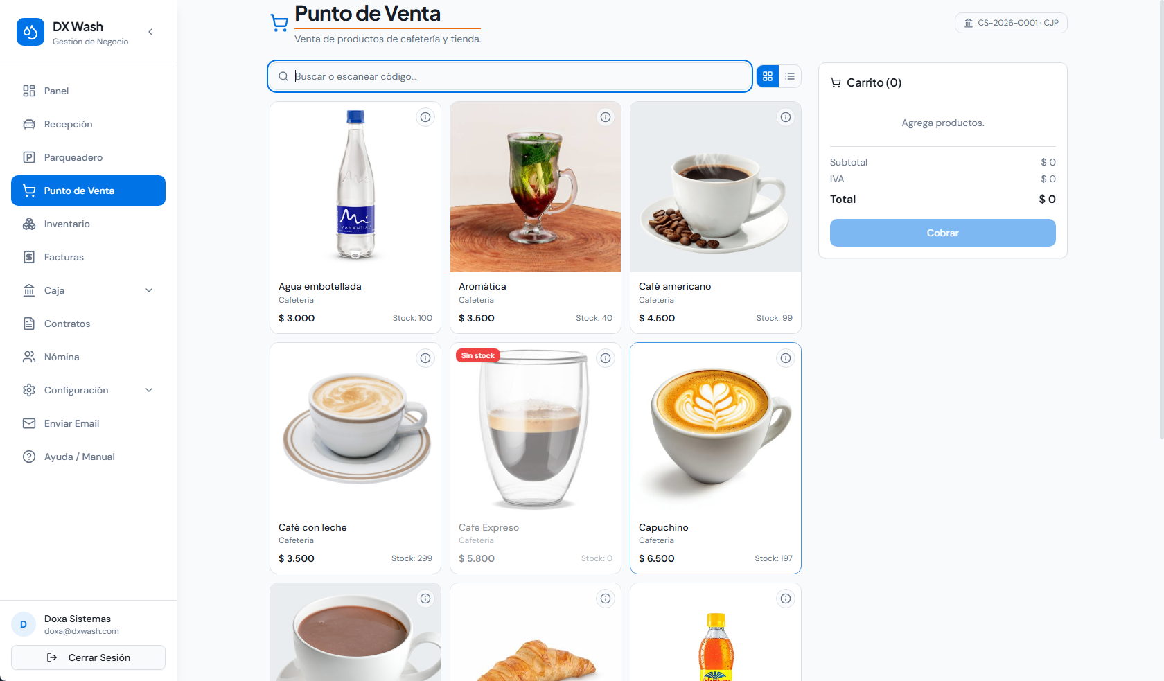 Interfaz del punto de venta lista para operar.